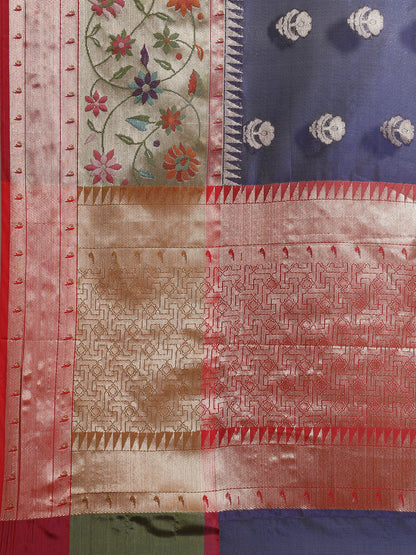 Faishana Presents Navy Blue & Magenta Paithani Border With Booti Art Silk Skirt Paithani Banarasi Border With Magenta Blouse Banarasi Saree