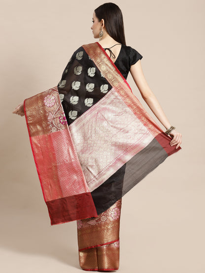 Faishana Presents Black & Maroon Booti Artsilk Meena Skirt Paithani Border With Maroon Blouse Banarasi Saree