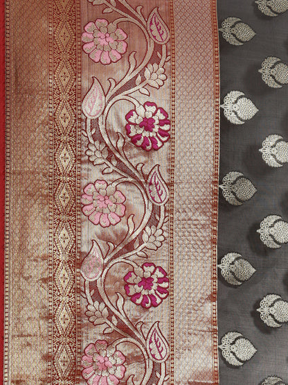 Faishana Presents Black & Maroon Booti Artsilk Meena Skirt Paithani Border With Maroon Blouse Banarasi Saree