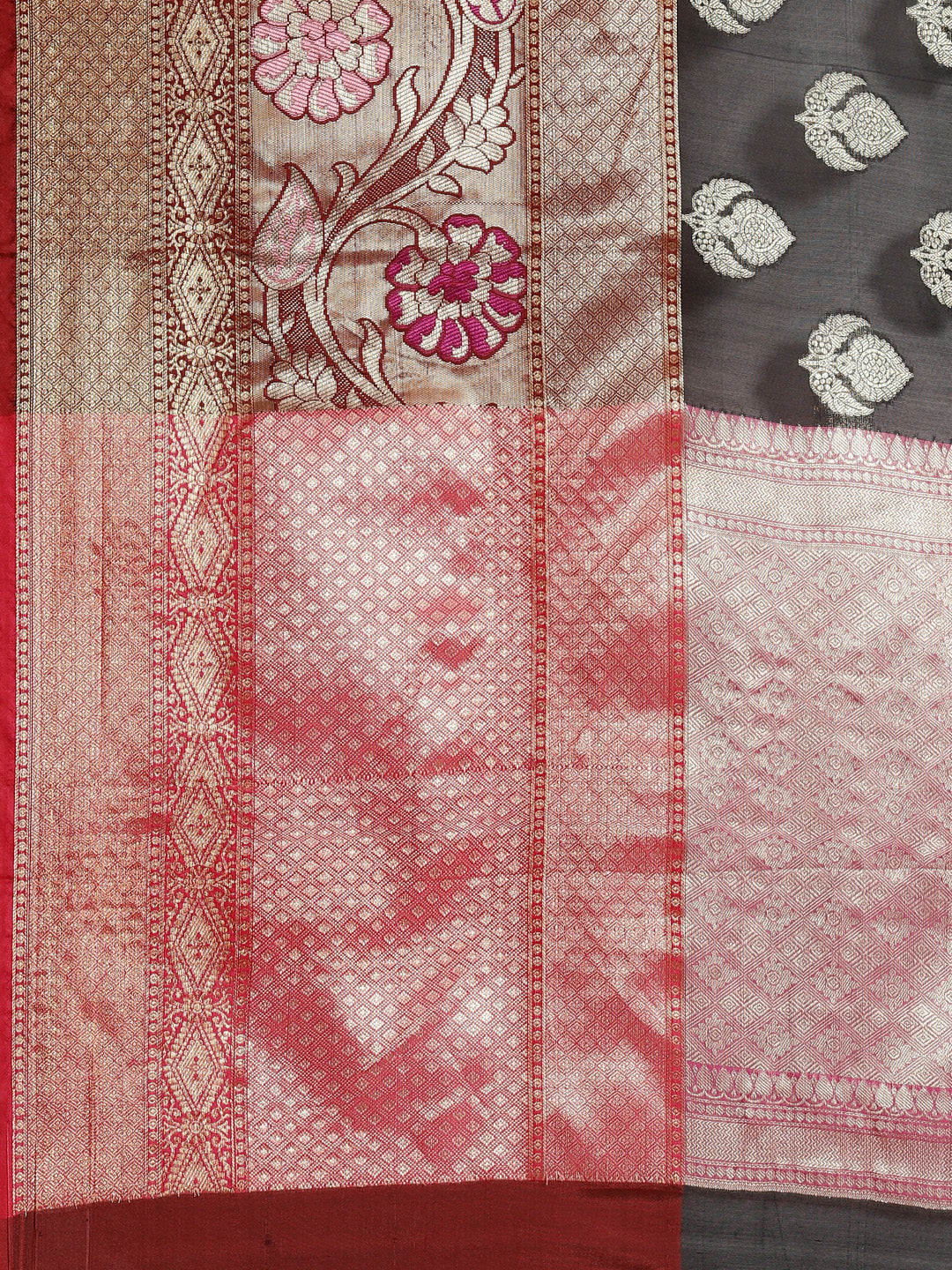Faishana Presents Black & Maroon Booti Artsilk Meena Skirt Paithani Border With Maroon Blouse Banarasi Saree