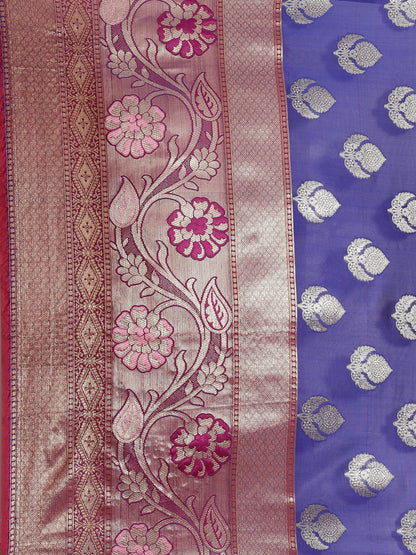 Faishana Presents Royal Blue & Magenta Booti Art Silk Meena Skirt Paithani Banarasi Border With Magenta Blouse Banarasi Saree