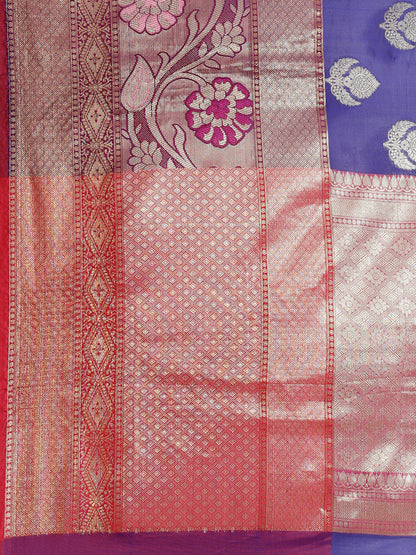 Faishana Presents Royal Blue & Magenta Booti Art Silk Meena Skirt Paithani Banarasi Border With Magenta Blouse Banarasi Saree