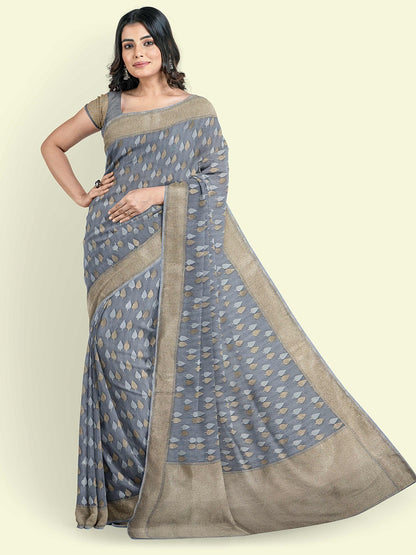 Grey Cotton Blend Banarasi Sarees For Women GEASF_700
