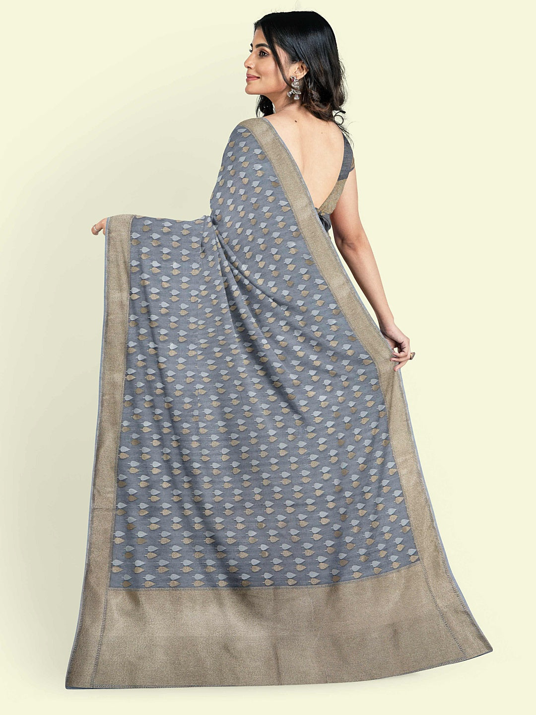 Grey Cotton Blend Banarasi Sarees For Women GEASF_700