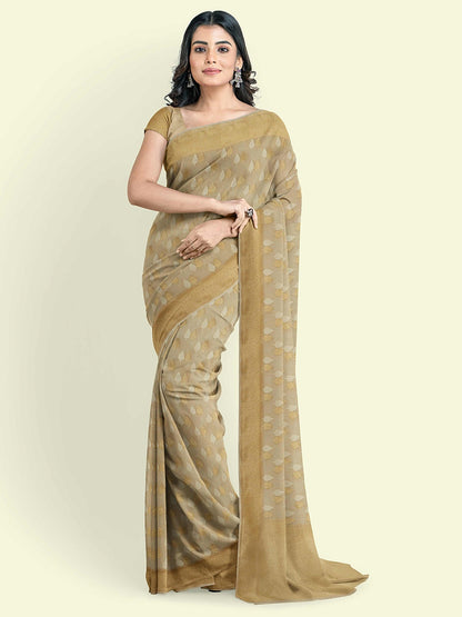 Faishana Presents Beige Kora Cotton Chunri Booti With Beige Blouse Banarasi Saree