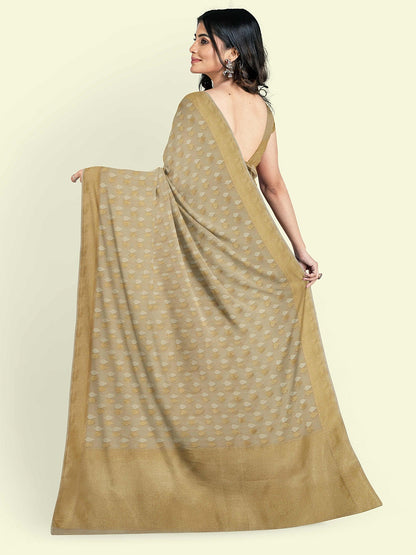 Faishana Presents Beige Kora Cotton Chunri Booti With Beige Blouse Banarasi Saree