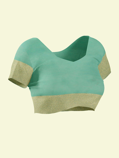 Faishana Presents Sea Green Kora Cotton Chunri Booti With Sea Green Blouse Banarasi Saree