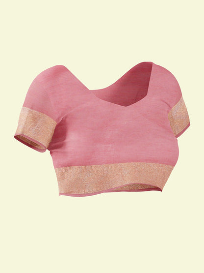 Faishana Presents Peach Kora Cotton Chunri Booti With Peach Blouse Banarasi Saree