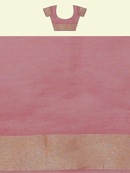Faishana Presents Peach Kora Cotton Chunri Booti With Peach Blouse Banarasi Saree