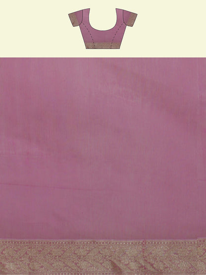 Faishana Presents Pink Kora Cotton Alfi Booti With Pink Blouse Banarasi Saree
