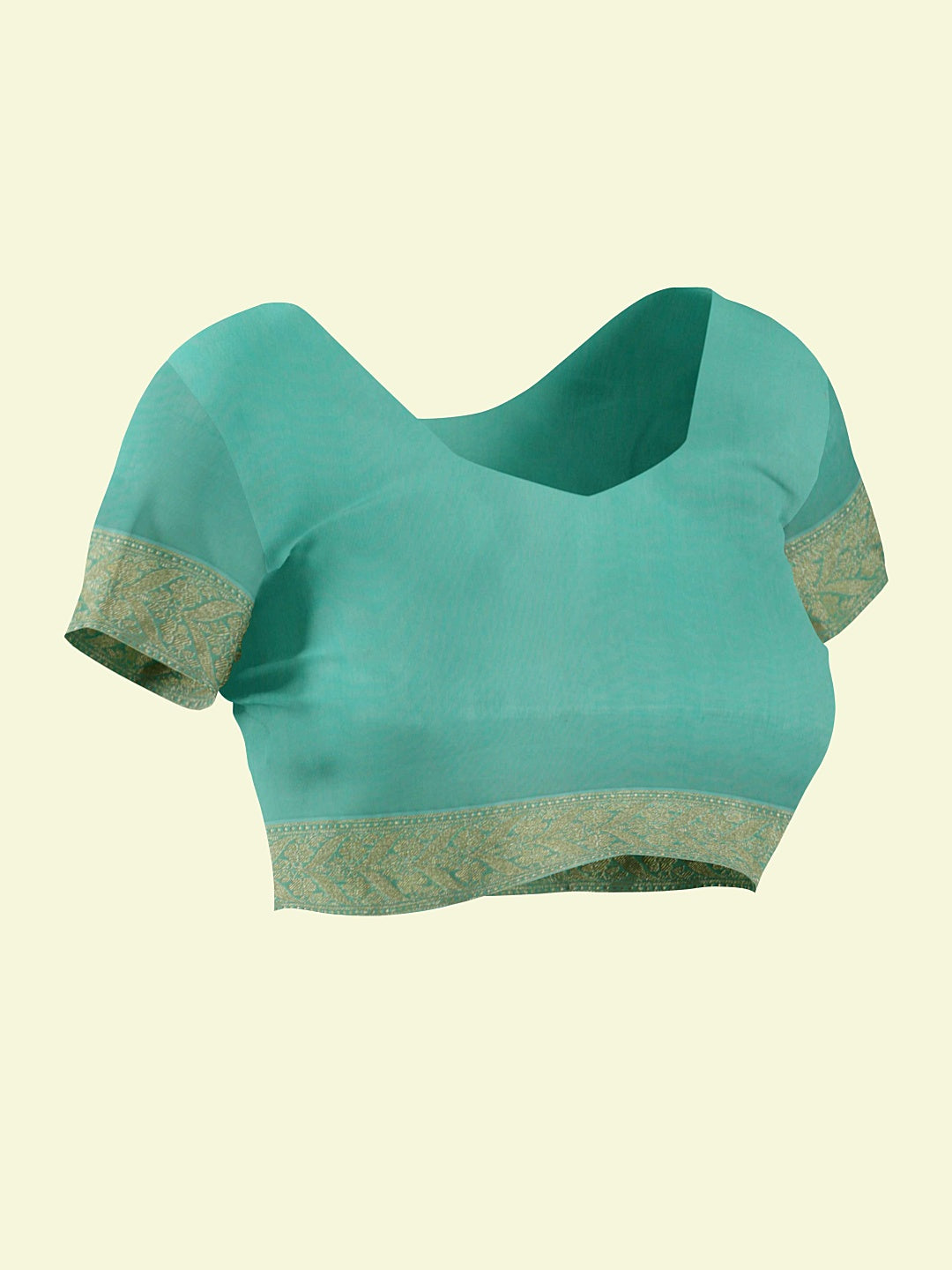 Faishana Presents Sea Green Kora Cotton Alfi Booti With Sea Green Blouse Banarasi Saree