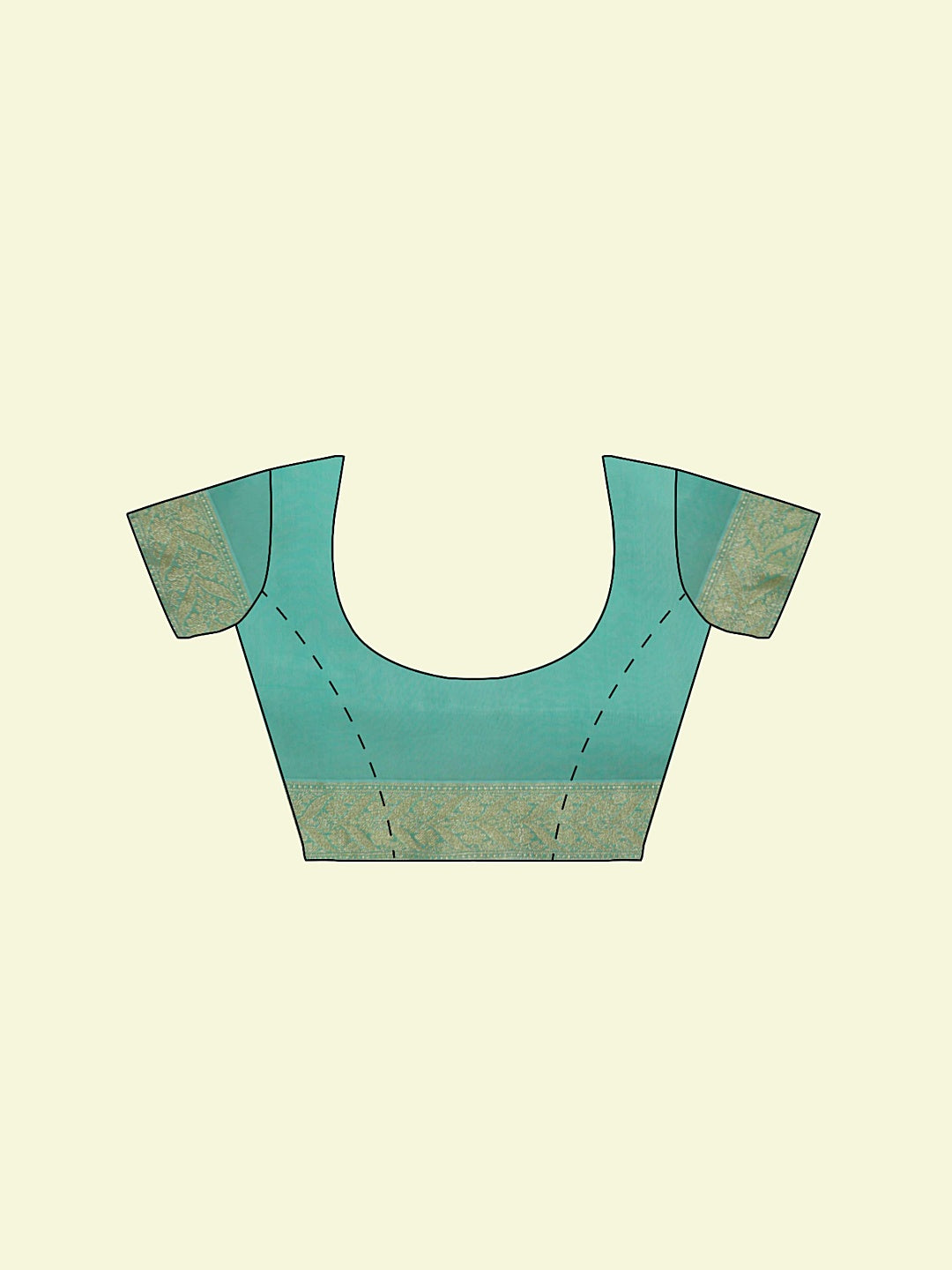 Faishana Presents Sea Green Kora Cotton Alfi Booti With Sea Green Blouse Banarasi Saree