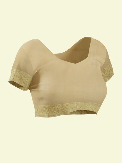 Faishana Presents Beige Kora Cotton Alfi Booti With Beige Blouse Banarasi Saree