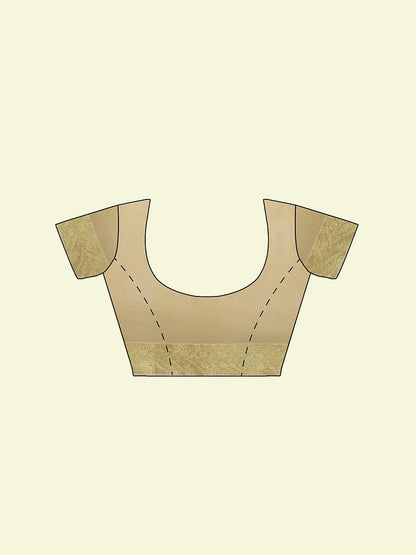 Faishana Presents Beige Kora Cotton Alfi Booti With Beige Blouse Banarasi Saree