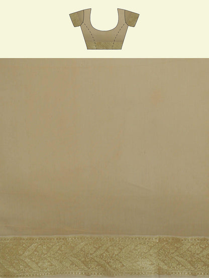 Faishana Presents Beige Kora Cotton Alfi Booti With Beige Blouse Banarasi Saree