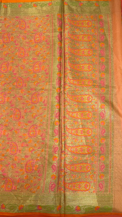 Peach Cotton Blend Banarasi Sarees For Women GEASF_710