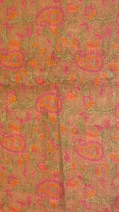 Peach Cotton Blend Banarasi Sarees For Women GEASF_710