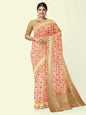 Faishana Presents Beige Abstarct Huge Square Pattern With Beige Border And Beige Blouse Banarasi Saree