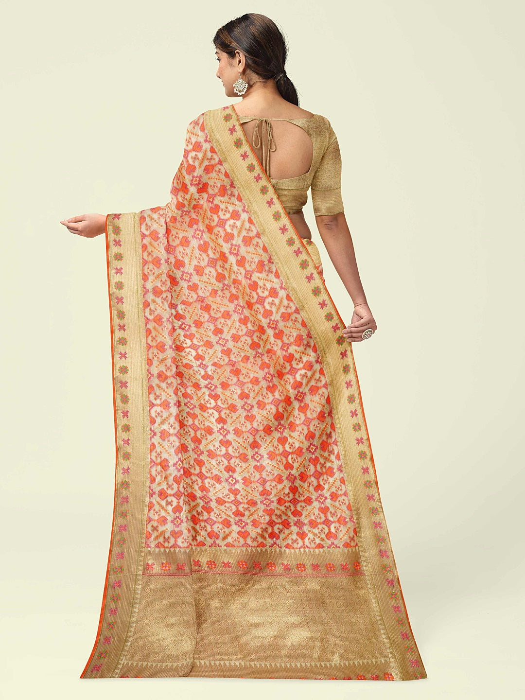 Faishana Presents Beige Abstarct Huge Square Pattern With Beige Border And Beige Blouse Banarasi Saree
