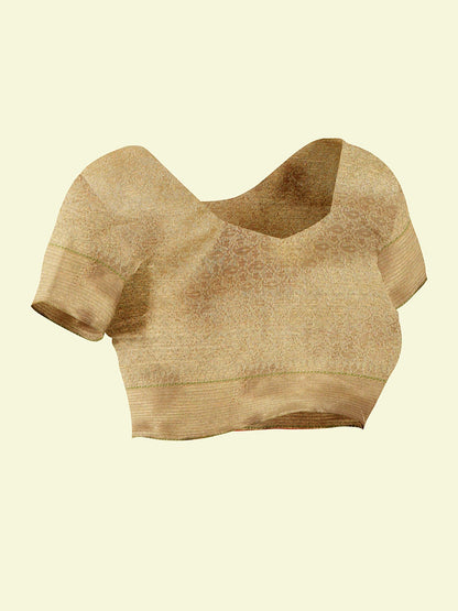 Faishana Presents Beige Abstarct Huge Square Pattern With Beige Border And Beige Blouse Banarasi Saree