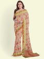 Faishana Presents Beige Abstarct Huge Square Pattern Orange Meena With Beige Border And Beige Blouse Banarasi Saree