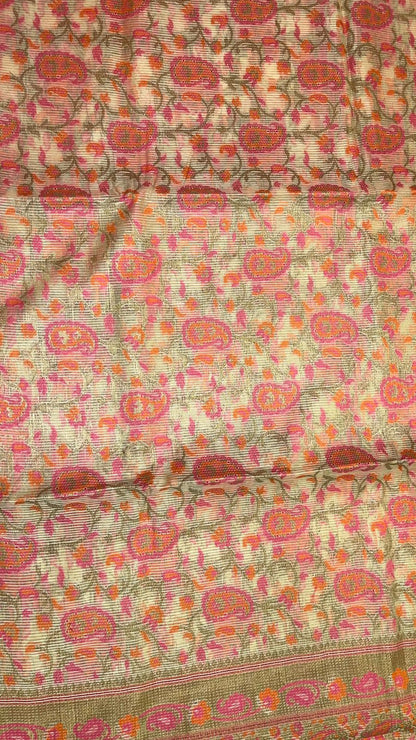 Beige Cotton Blend Banarasi Sarees For Women GEASF_713