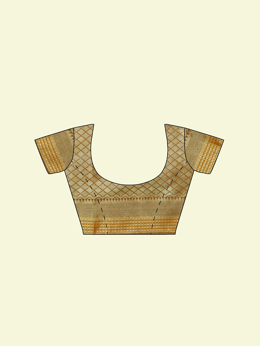 Faishana Presents Beige Abstarct Huge Square Pattern Orange Meena With Beige Border And Beige Blouse Banarasi Saree