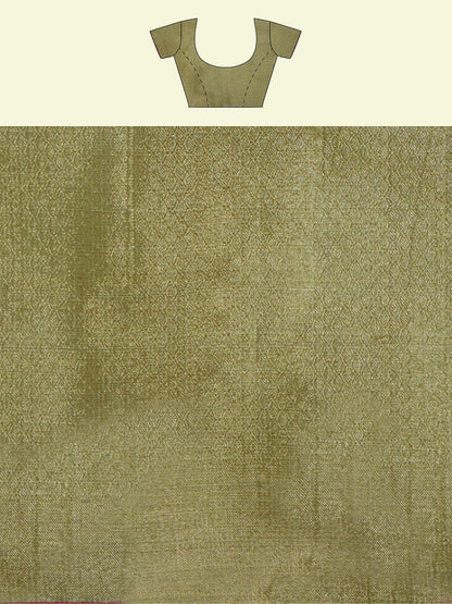 Faishana Presents Green Cotton Tilfi Jaal Beige Border With Green Blouse Banarasi Saree