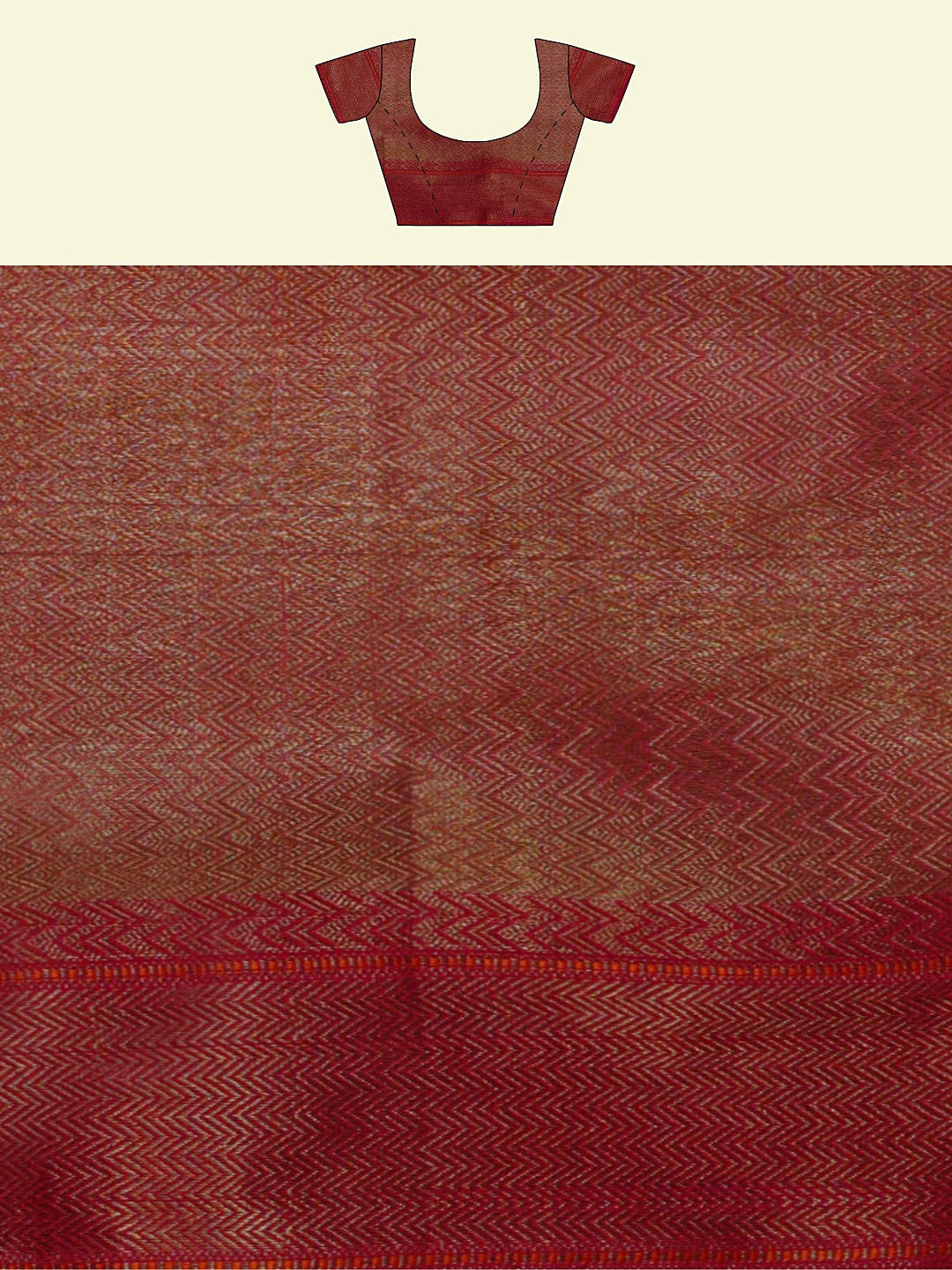 Faishana Presents Peach Cotton Alfi Jaal Red Border With Red Blouse Banarasi Saree