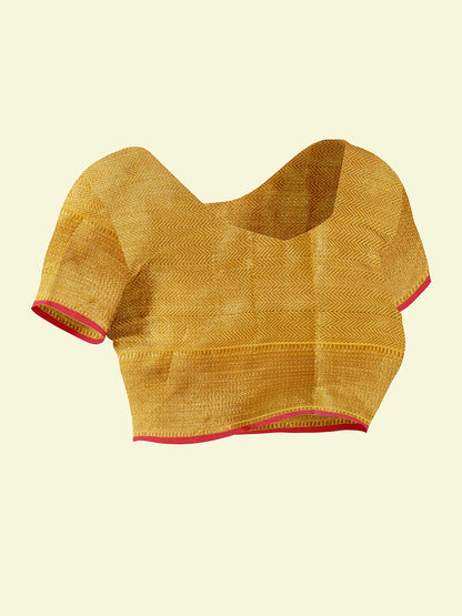Faishana Presents Yellow Cotton Floral Boota Beige Border With Yellow Blouse Banarasi Saree