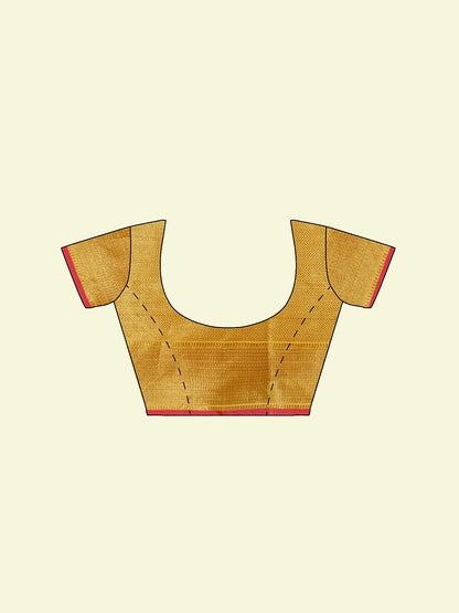 Faishana Presents Yellow Cotton Floral Boota Beige Border With Yellow Blouse Banarasi Saree