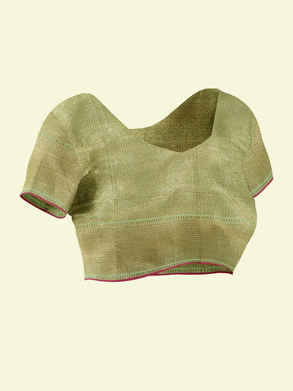 Faishana Presents Green Cotton Motif Booti With Green Border And Green Blouse Banarasi Saree