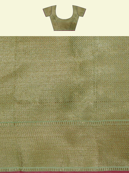 Faishana Presents Green Cotton Motif Booti With Green Border And Green Blouse Banarasi Saree