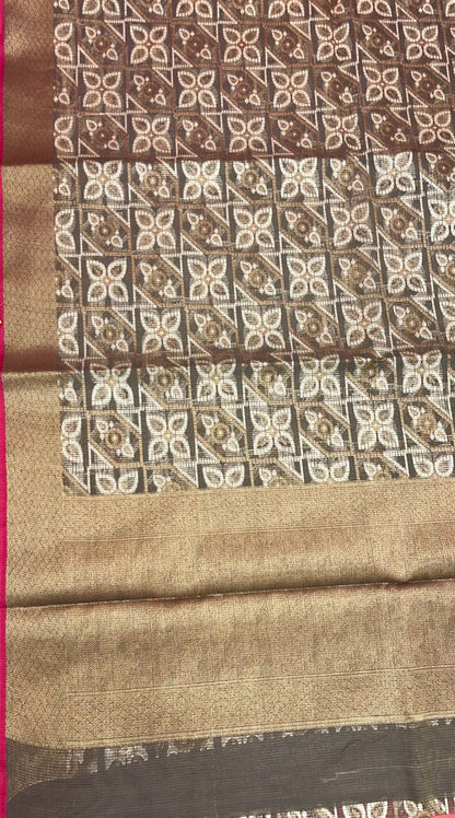 Grey Cotton Blend Banarasi Sarees For Women GEASF_737