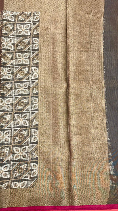 Grey Cotton Blend Banarasi Sarees For Women GEASF_737