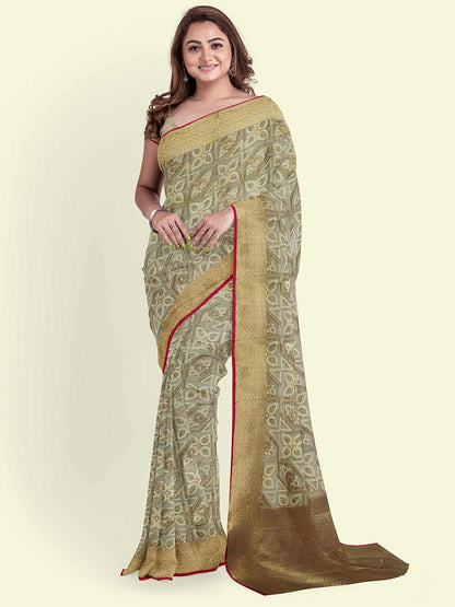 Grey Cotton Blend Banarasi Sarees For Women GEASF_737