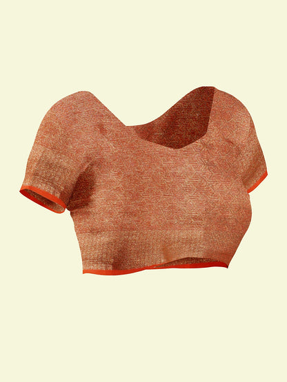 Faishana Presents Orange Cotton Paisley Stripe Zari With Orange Blouse Banarasi Saree