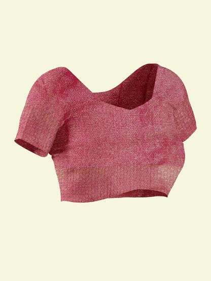 Faishana Presents Pink Cotton Paisley Stripe Zari With Pink Blouse Banarasi Saree