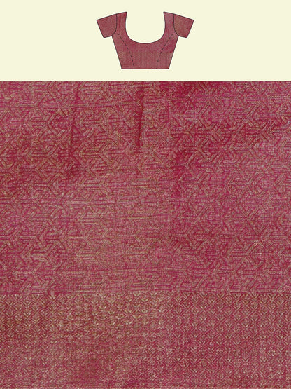 Faishana Presents Pink Cotton Paisley Stripe Zari With Pink Blouse Banarasi Saree