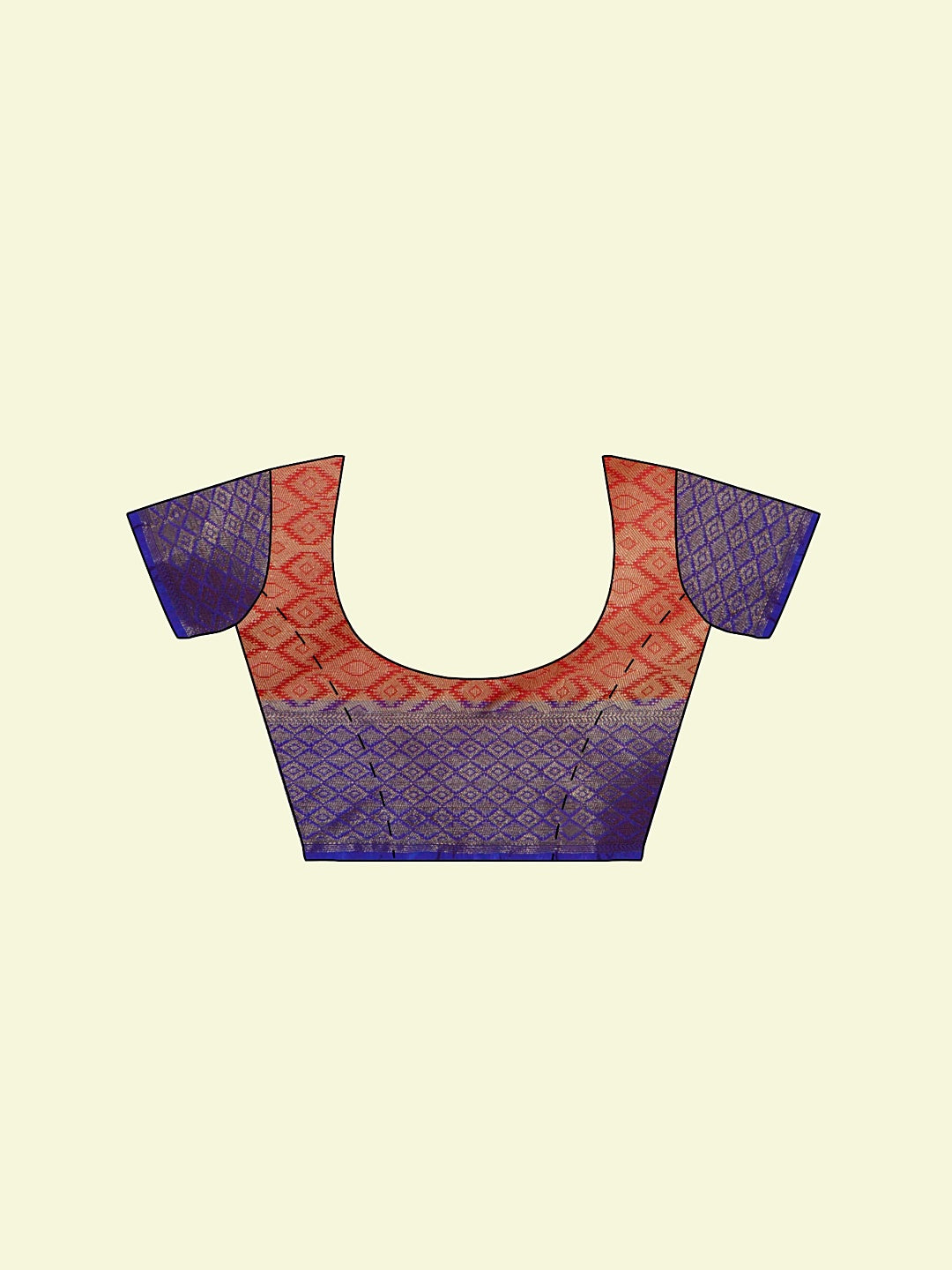 Faishana Presents Red Cotton Geometrical Pattern With Blue Border And Red Blouse Banarasi Saree