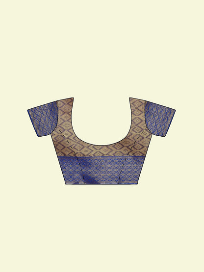 Faishana Presents Blue Cotton Geometrical Pattern With Blue Border And Blue Blouse Banarasi Saree
