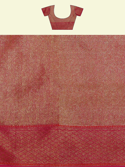 Faishana Presents Peach Green Cotton Abstarct Design With Pink Blouse Banarasi Saree