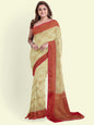 Faishana Presents Beige Abstarct Pattern With Pink Border And Pink Blouse Banarasi Saree