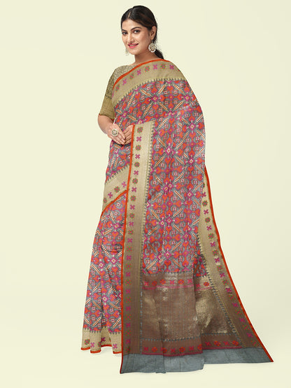 Faishana Presents Grey Kora Cotton Jaal Skirt Border With Grey Blouse Banarasi Saree