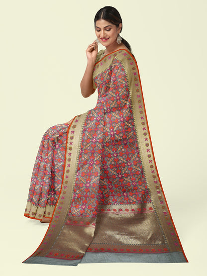 Faishana Presents Grey Kora Cotton Jaal Skirt Border With Grey Blouse Banarasi Saree