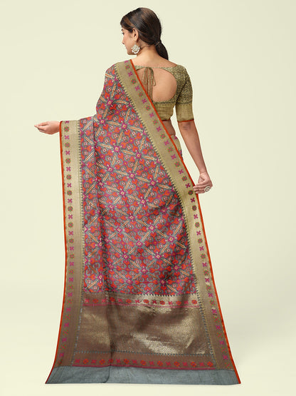 Faishana Presents Grey Kora Cotton Jaal Skirt Border With Grey Blouse Banarasi Saree