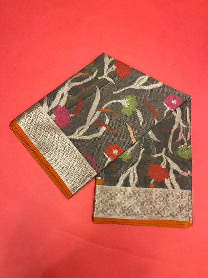 Grey Cotton Blend Banarasi Sarees For Women GEASF_760