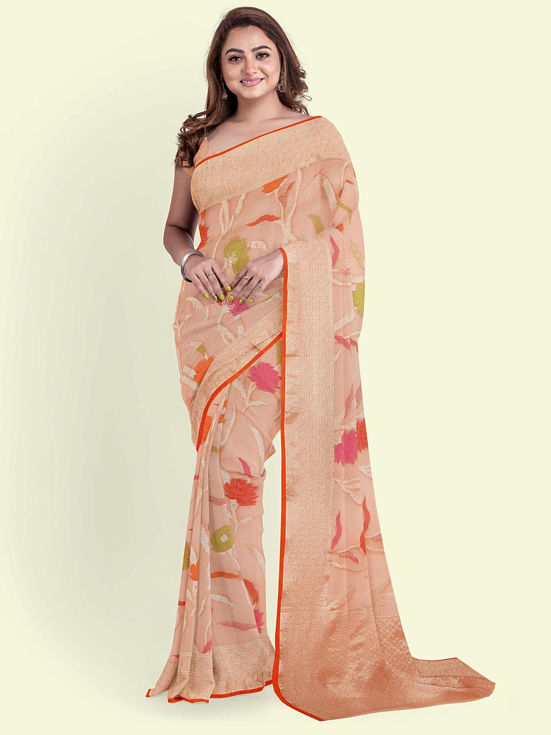 Faishana Presents Pink Cotton Jaal Skirt Border With Pink Blouse Banarasi Saree