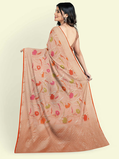 Faishana Presents Pink Cotton Jaal Skirt Border With Pink Blouse Banarasi Saree