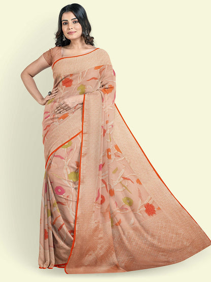 Pink Cotton Blend Banarasi Sarees For Women GEASF_762